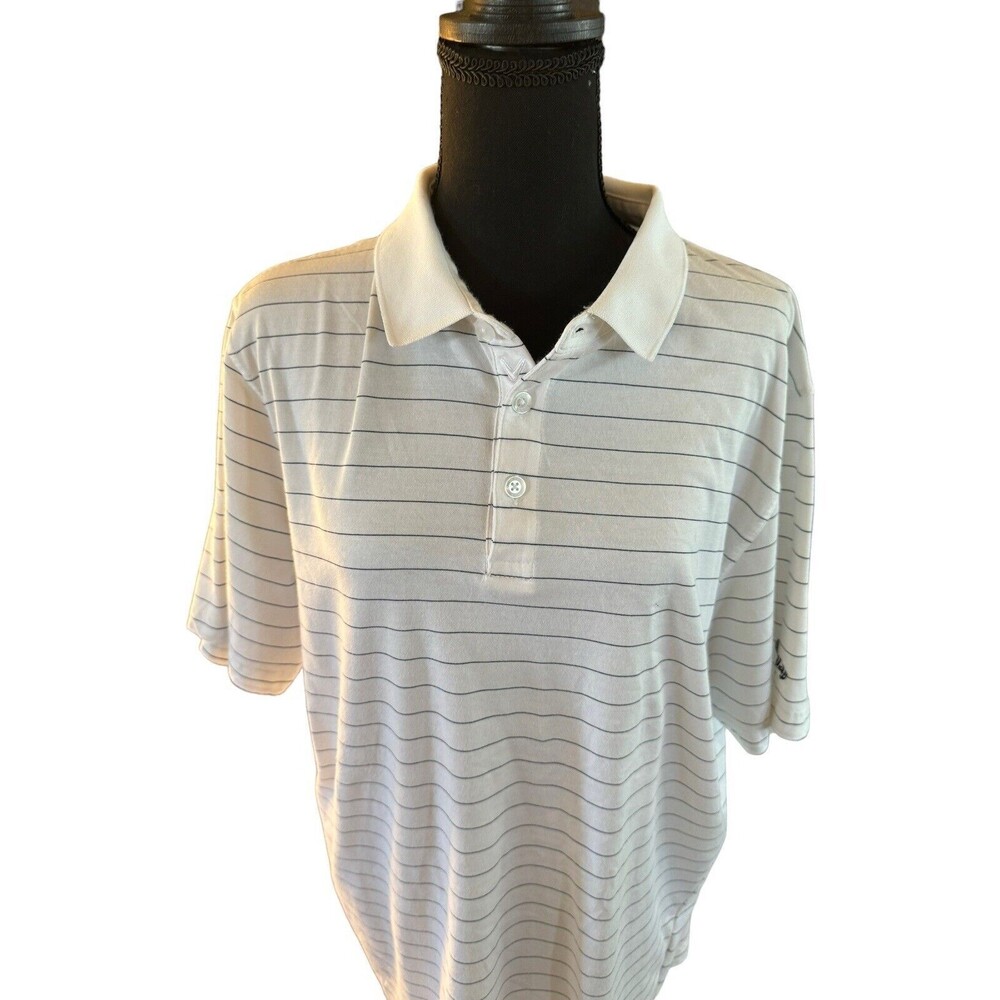 Callaway Golf Sport Polo Shirt Mens XL White Black Striped Short Sleeve Active - Picture 2 of 9